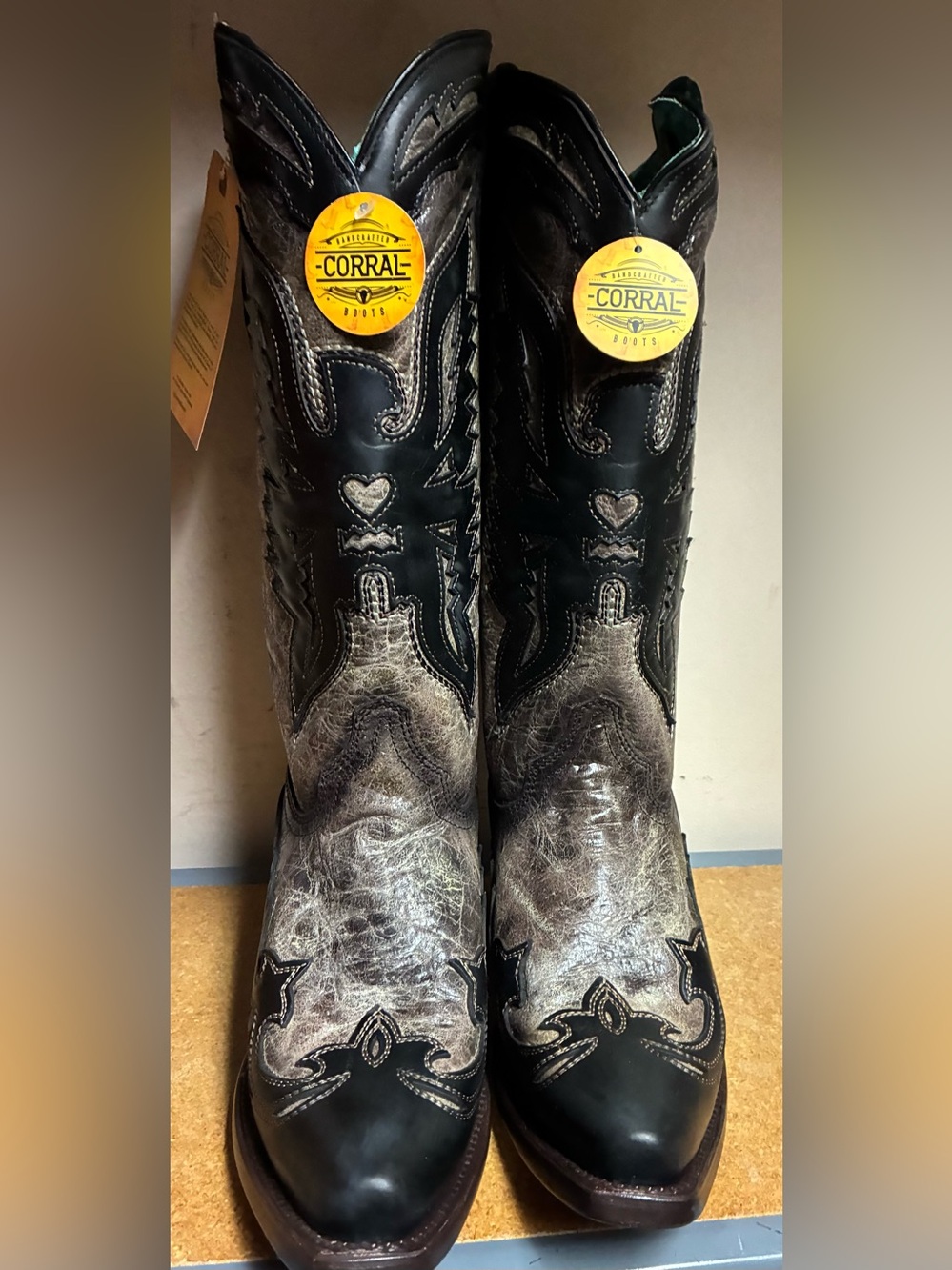 Corral A4890 Women’s Brown Eagle Overlay Snip-Toe Tall Cowboy Boots SZ 10